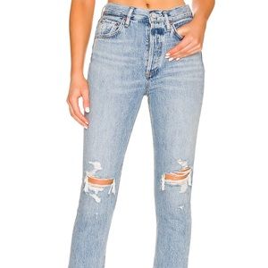 Agolde High Rise Distressed Light Blue Jeans